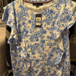 Tommy Hilfiger White and Blue Paisley Blouse
